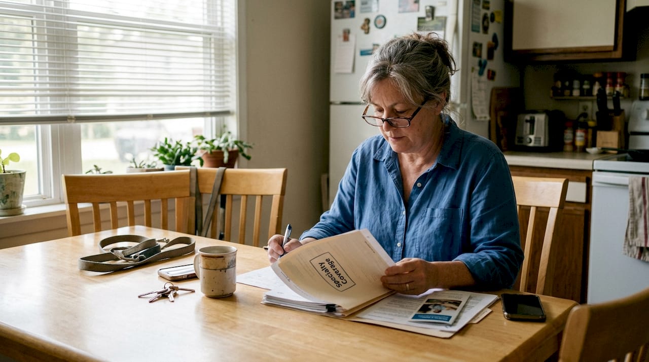 Homeowner reviewing specialty insurance paperwork