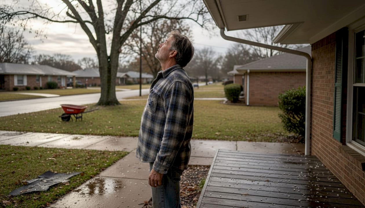 Homeowner checks hail damage after Texas storm