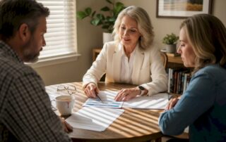 Agent reviews policy with Texas homeowners