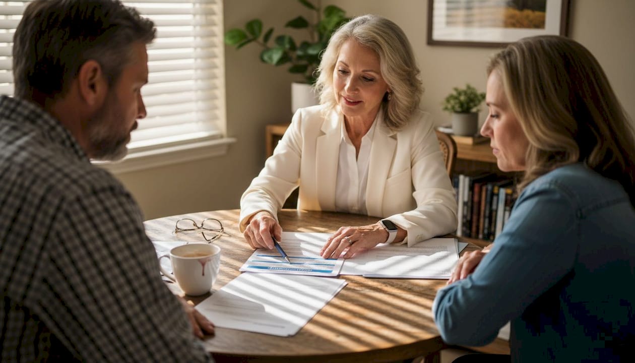 Agent reviews policy with Texas homeowners