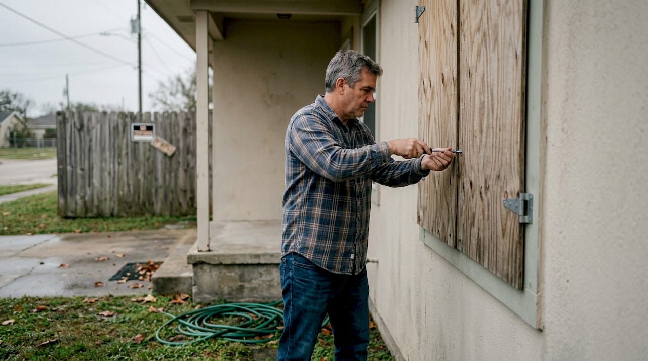 Homeowner preparing Texas house for windstorm
