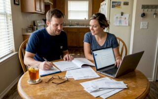 Texas couple reviewing insurance paperwork together