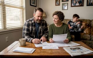 Texas family reviewing home insurance documents