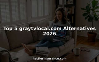 Woman streaming local news on laptop in living room