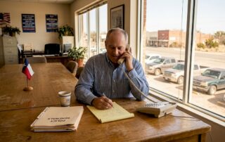 Agent reviewing business insurance documents in office