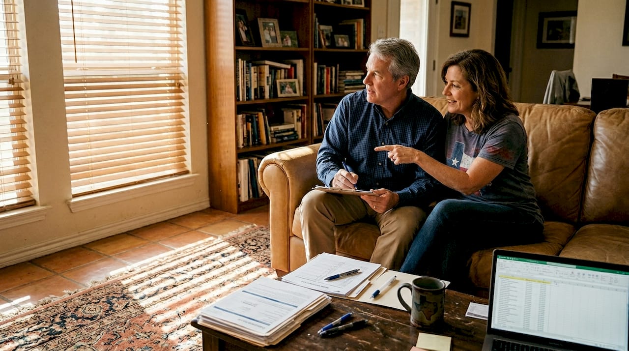 Texas couple reviewing Texas home belongings for insurance, personal property coverage