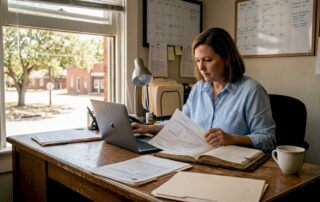 Texas business owner reviews insurance paperwork