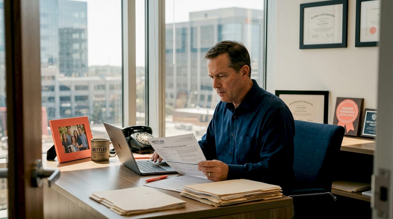 Insurance agent reviewing policy workflow at desk