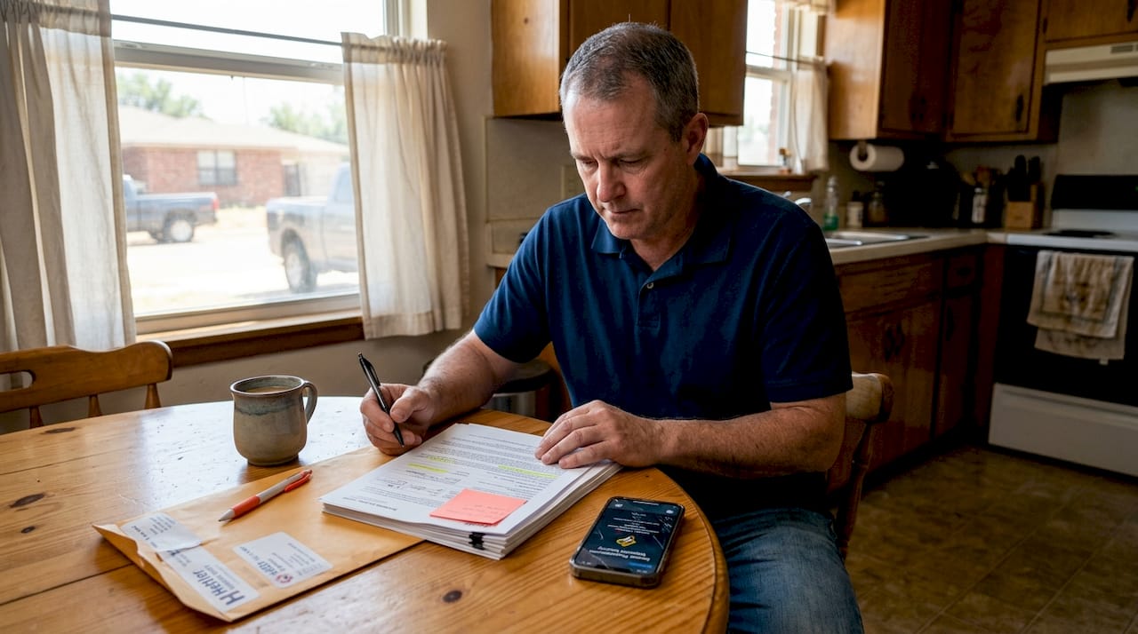 Homeowner reviewing storm insurance paperwork | Hettler Insurance Agency, Lubbock Texas, call phone 8067987800