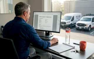 Business owner reviewing insurance for commercial vehicles