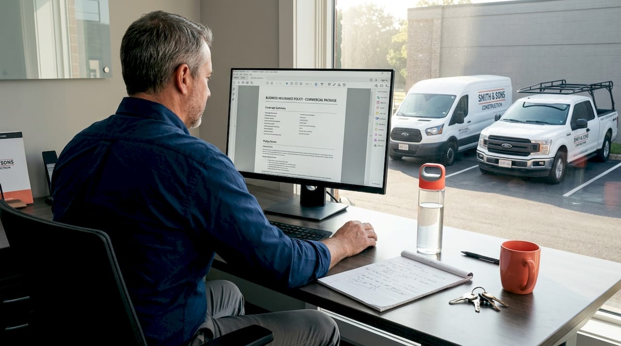 Business owner reviewing insurance for commercial vehicles