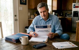 Homeowner reviewing insurance paperwork in Lubbock kitchen