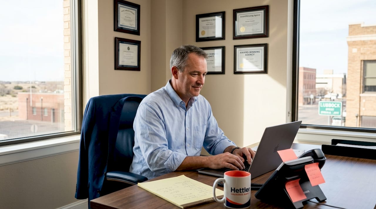 Agent working in sunlit Lubbock office