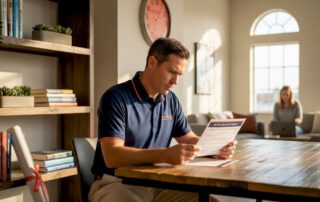 Contractor reviewing insurance documents in Lubbock Texas office
