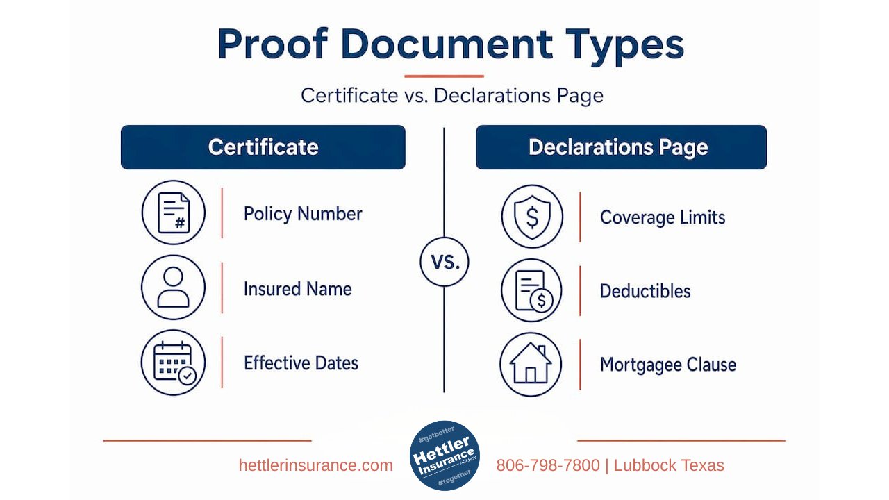 Infographic comparing certificate and declarations insurance documents